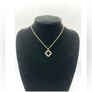 Gold Plated Clover Pave Stones Pendant Necklace with Lobster Clasp